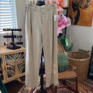 NWT GAP Flax Tan 365 High Rise Linen Blend Trouser Pants